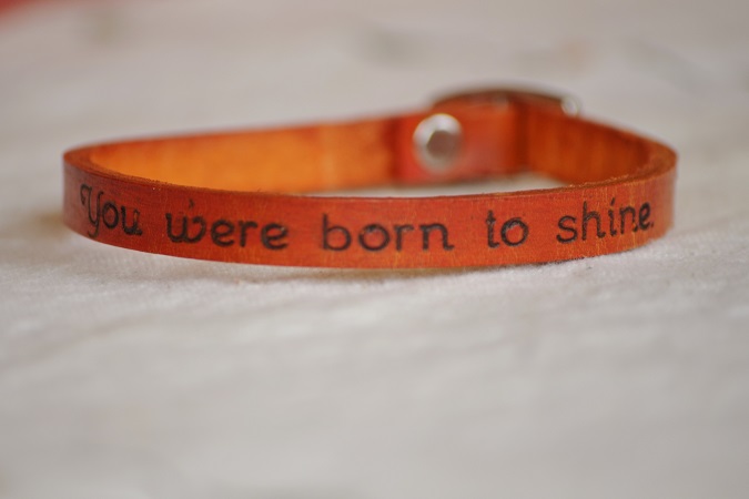 poetic leather bracelet, rustic orange